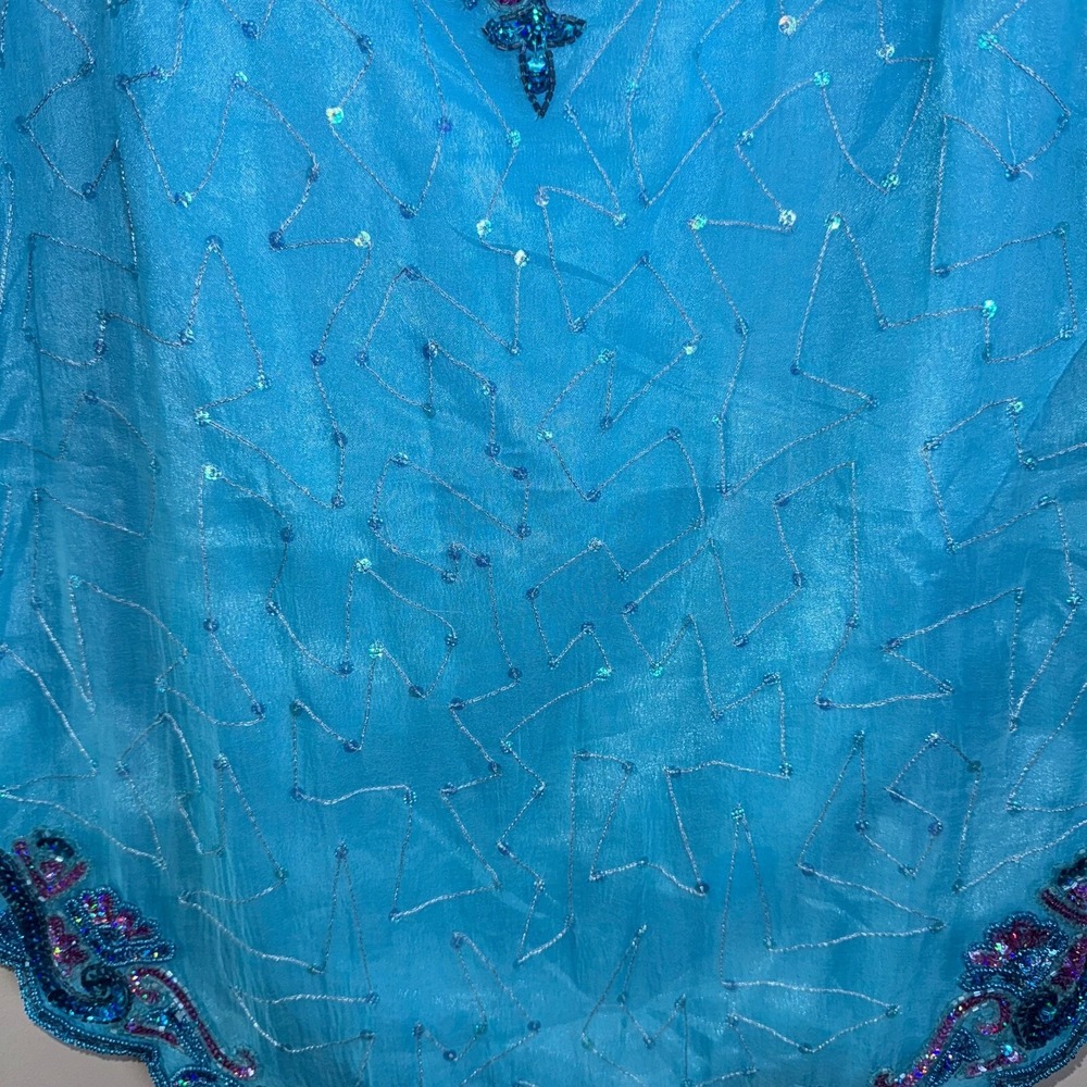 Crystals‎ Women Blouse Size L Turquoise Beaded Sequin Scalloped Hem Mermaidcore - Picture 4 of 13